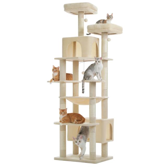 PETEPELA(ぺテぺラ) キャットタワー 大型猫用 コンパクト 多頭飼い 据え置き型 スリム ハンモック 麻紐爪とぎポール 猫のおもちゃ 転倒防