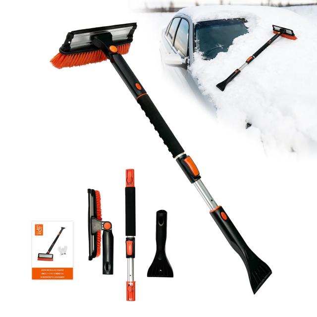 DU Life 車用スノーブラシ 3in1 除雪ほうき スノースクレーパー 雪かき 270°回転 79~98cm 3段階調整可能 一瞬でフロント復活 多機能 ス