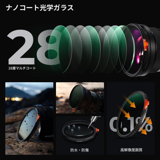 K＆F CONCEPT 72mm True Color＆超低反射 ND2-ND32 可変NDフィルター 黄色被り解消可能 超低反射0.1% 28層コーティング（Nano-Xcel）_4