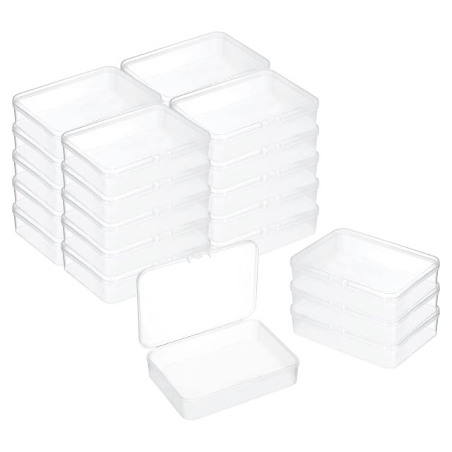 PATIKIL 24個のミニクリアプラスチックコンテナボックス4.1”x2.9” ビーズ収納オーガナイザーボックスヒンジ付き蓋付き長方形ホルダープラ