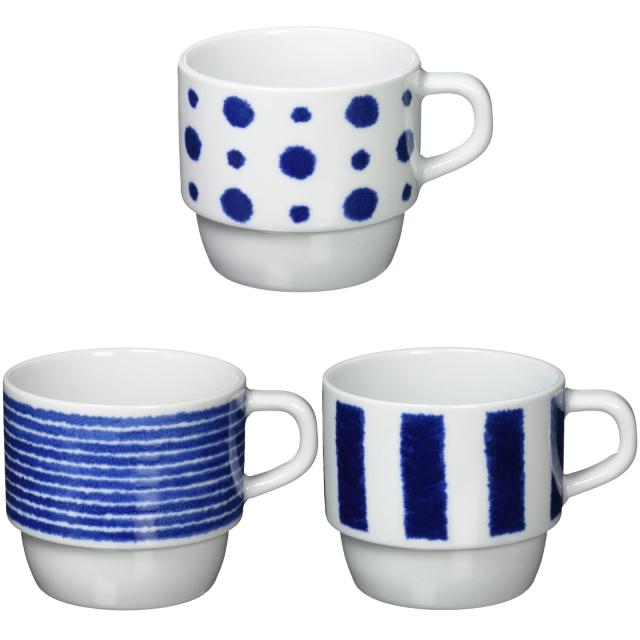 波佐見焼 食器セット  藍染  スタッキング マグカップ コップ 3個セット 直径約8.5×高さ7.5cm 和食器 磁器 電子レンジ 食洗機対応