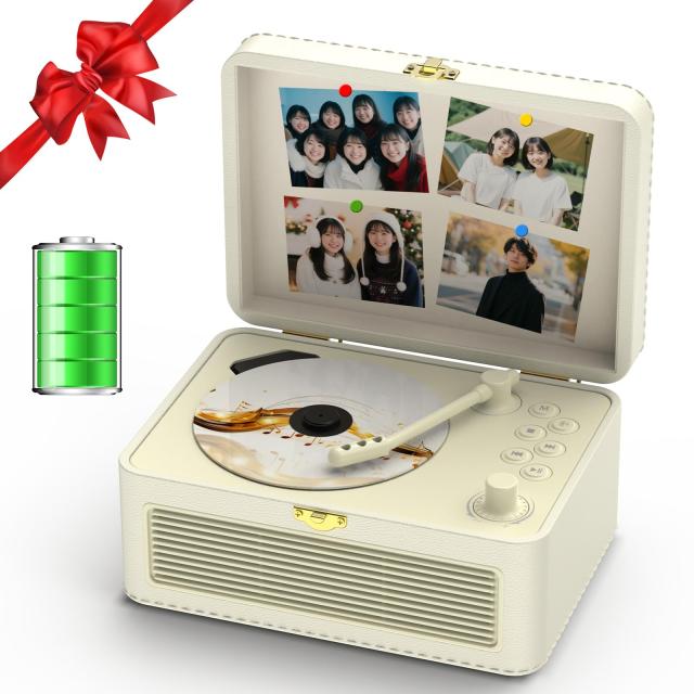 Gueray CDプレーヤー レトロ Bluetooth受信＆送信 HiFIスピーカー内蔵 充電可能 ポータブル cd player USB再生 AUX入力 A-Bリピート機能