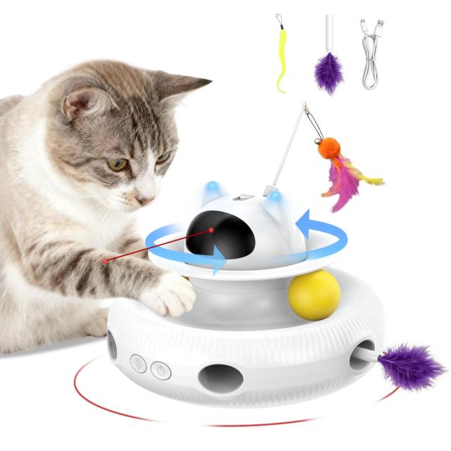 猫 おもちゃ 電動 5 in 1 充電式猫用おもちゃ LEDライト 猫の ちゃ猫じゃらし猫の好奇心を刺激 狩猟本能を刺激 猫 おもちゃ 一人遊び 運