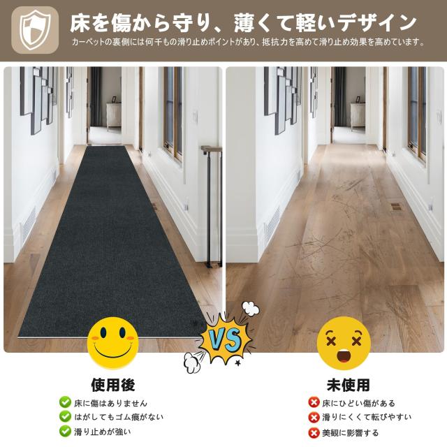 廊下 カーペット Keilymat 廊下マット ズレない 洗える 撥水 おしゃれ 無地 カーペットタイプ ロングマット 吸着 廊下敷き TPR 防音 ラグ_1