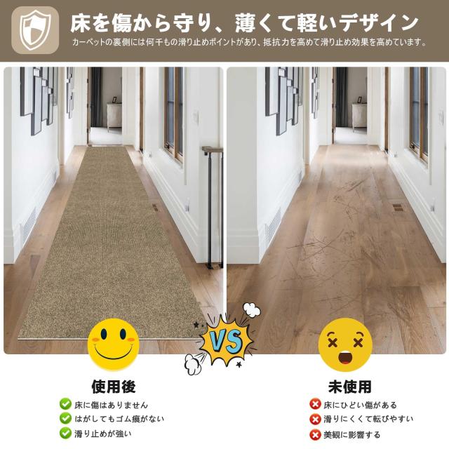 廊下 カーペット Keilymat 廊下マット ズレない 洗える 撥水 おしゃれ 無地 カーペットタイプ ロングマット 吸着 廊下敷き TPR 防音 ラグ_1