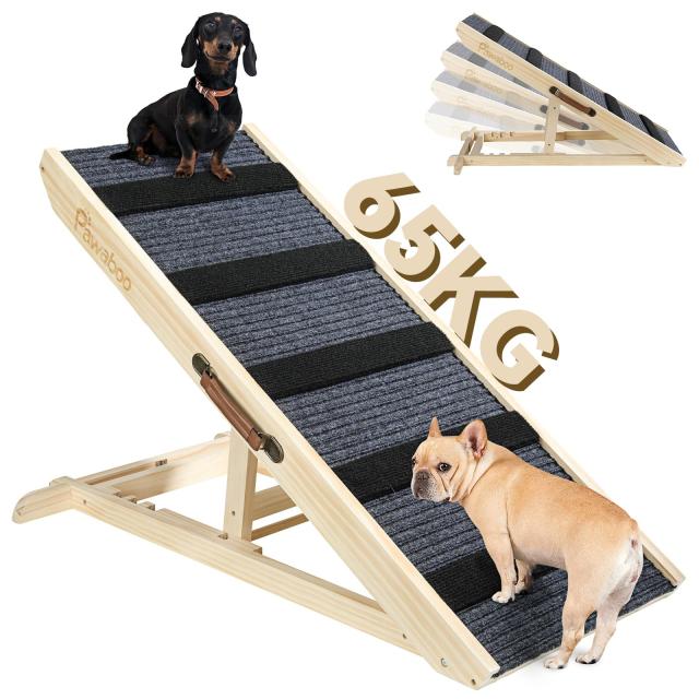 Pawaboo ペットスロープ 高さ57cm ペットステップ 4段調節 小型犬用 中型犬用 大型犬用 坂状 高さ調節可能 段差がない 安定 滑り止め 木