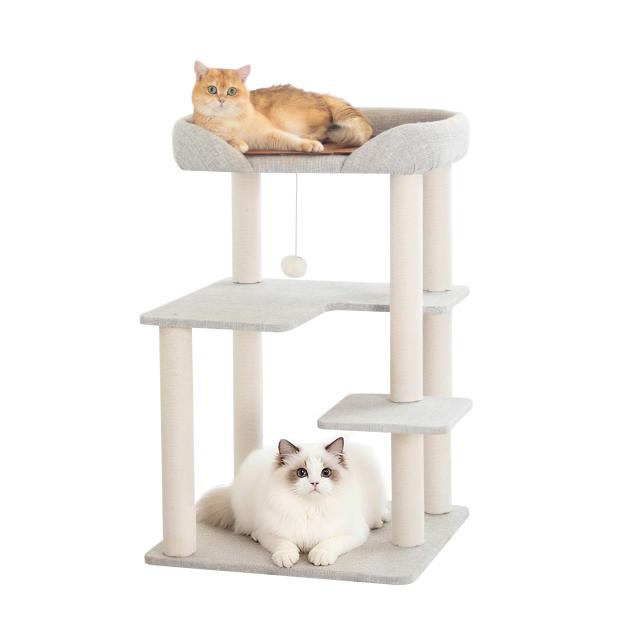 LULUCAT キャットタワー クッション入りベッド 据え置き おしゃれ 多頭飼い 低い 冬用 コンパクト シニア猫 大型猫 安定感 低め 高齢猫
