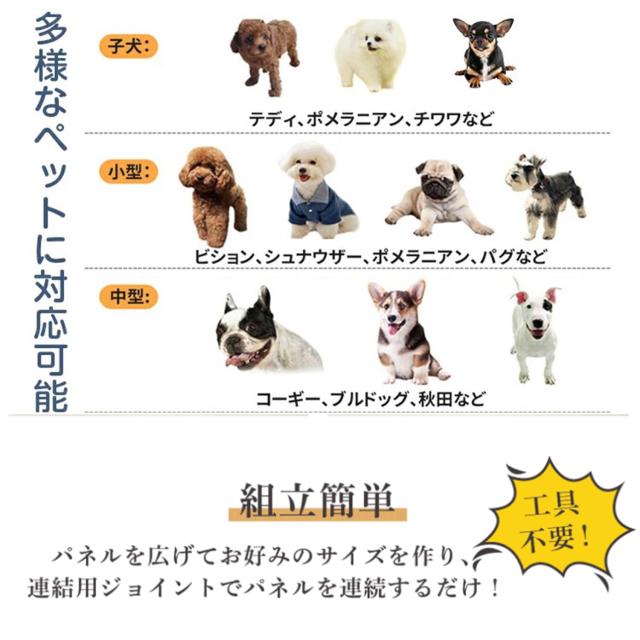 ペットサークル 犬 サークル ドア付き 室内外兼用 自由にレイアウトOK 折り畳み ペットケージ 犬 ゲージ 多頭飼い 安全柵 室内 小型犬 中_2