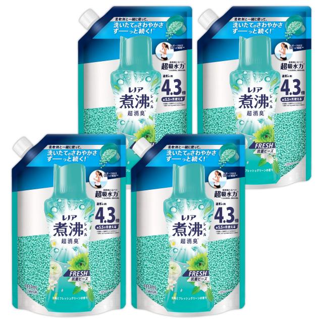 レノア 煮沸レベル超消臭 抗菌ビーズ FRESH 太陽とフレッシュグリーンの香り 詰め替え 1810mL×4袋 大容量 ケース品