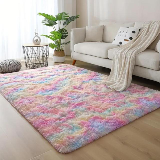 AIMECO カーペット カラフル 子供部屋 シャギー ラグ 200*400cm（約5畳） ふわふわ 北欧おしゃれ じゅうたん リビング・女の子寝室・ベッ