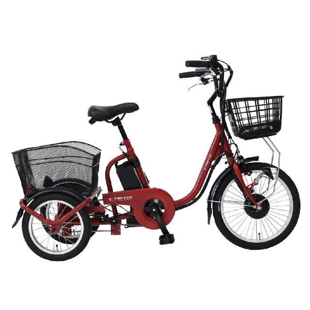 [直送 代引き不可]E-PARTON 三輪自転車 ロータイプ 電動アシスト機能 マットブリックレッド BEPN18[bepn18]