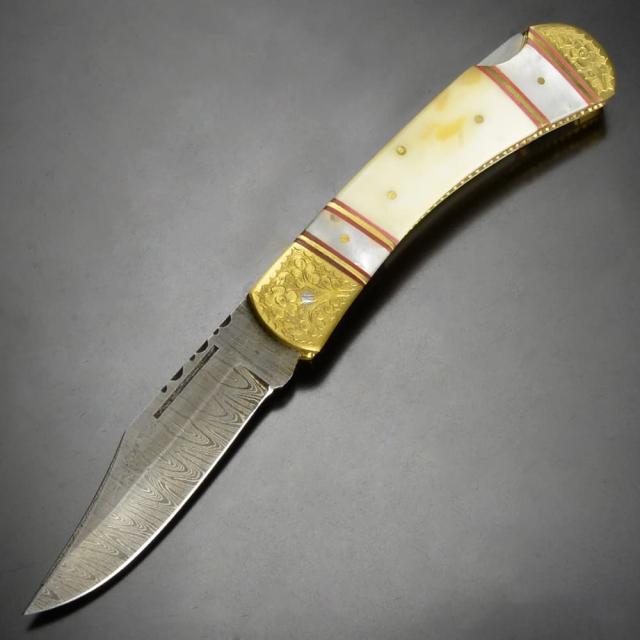 Rite EDGE 折りたたみナイフ Mother of Pearl ダマスカス鋼 ボーン&amp;パールハンドル HM-0003[bhm3r]