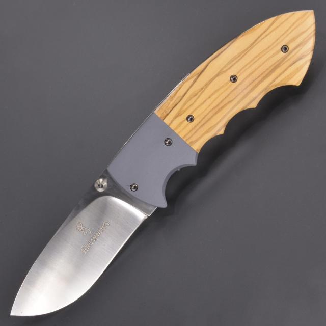ブローニング 折りたたみナイフ Pro Staff 直刃 ドロップポイント オリーブウッド[br834]の通販は
