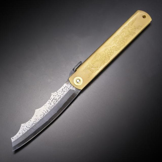 肥後守定 和式ナイフ 折りたたみ 龍舞 刻印抜き [ アンティークゴールド ][ra02852]の通販は