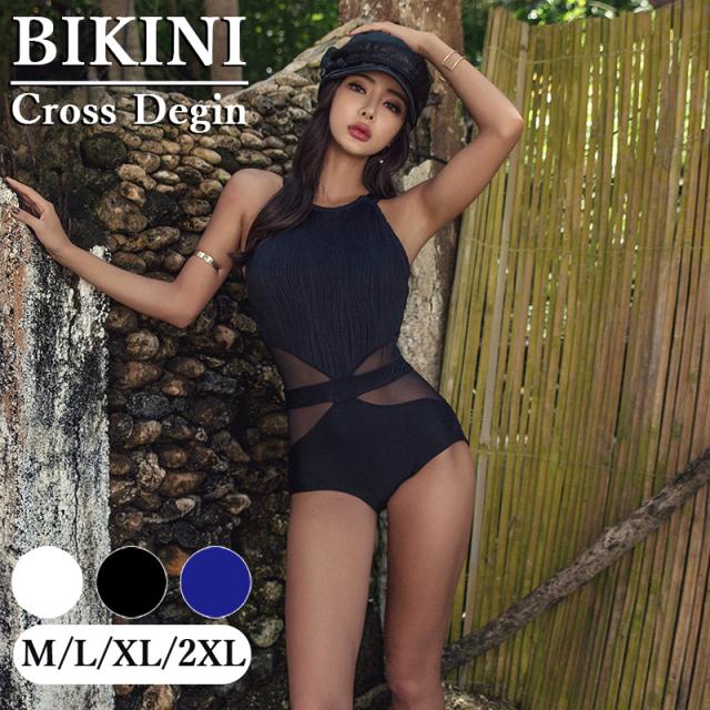 水着 盛れる ビキニ スカート セクシー レディース クロスデザイン  高品質 みずぎ パッド付き 小胸 ホルターネック 美バスト カシュクール スイムウエア 体型カバー 女性用 ンピース 水着 シースルー ホルターネック スイムドレス シアー M L XL XXLの通販は 5,568円