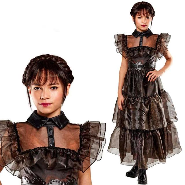 ウェンズデー コスプレ 衣装 アダムスファミリー 仮装 キッズ子供 服 ワンピース ハロウィン Wednesdayの通販は