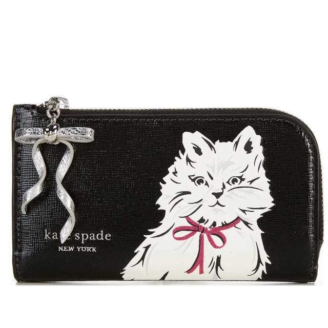 ケイトスペード 財布 二つ折り レディース 猫キャット ブランド 本革