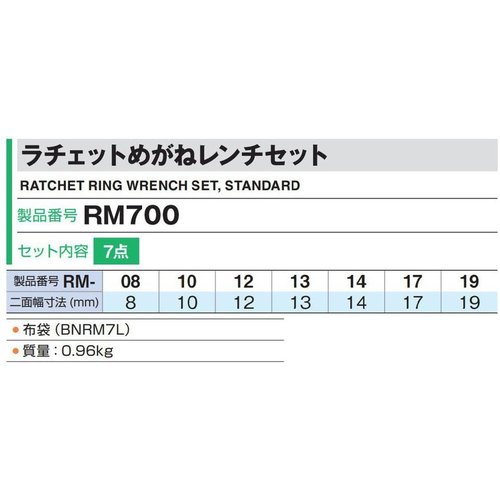 トネ TONE ラチェットめがねレンチセット RM700 ブラック 内容7点_2