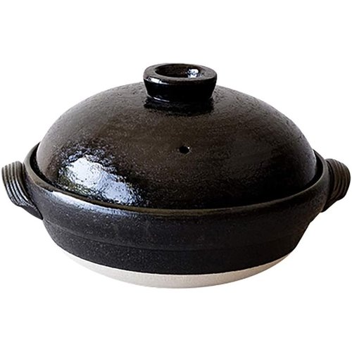 佐治陶器 萬古焼 一器三役ヘルシー 土鍋 中蓋・スノコ付き 天目 日本製 32-258 ブラック 2000ml