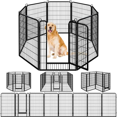 ペットフェンス 中大型犬用— ペットケージ パネル8枚 室外兼用 犬小屋 ペット？ 高さ80cm-8枚 ブラック