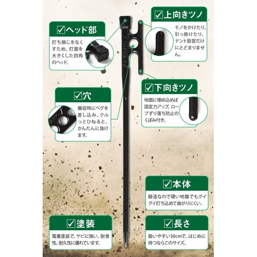 IWANO 鍛造ペグ 30cm 日本製 抜かない限り抜 きもラクラク 固定力も ペグ MADE IN JAPAN_3