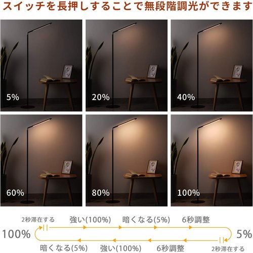 フロアライトLED 間接照明 フロアランプ ANZEN 段階調光 キ−スイッチ 360度角度調節 組み立て式 黒_1