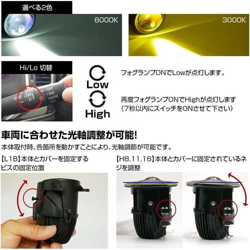 LED プロジェクターフォグランプユニット H8 H1 6800LM 光軸調整付き