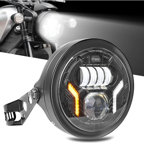 7インチバイクヘッドライト ホワイトDRL／イエローウ TR250ホーネット250 レブル250 カスタムパーツ