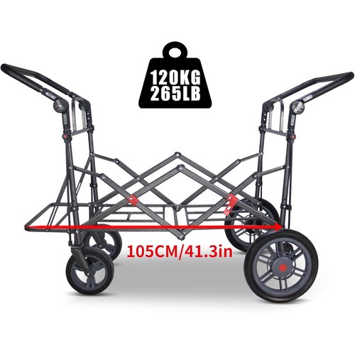 TMZ キャリーカート アウトドアワゴン、折りたたみ式 耐荷重約120kg、ストッパー付き クリーム色／グリーン_2