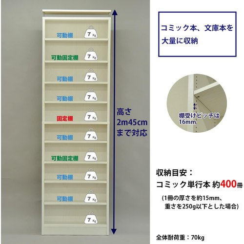 エイアイテック AITECH 書棚 ホワイト 70x18x228.7〜245cm CMR-702 WH_8