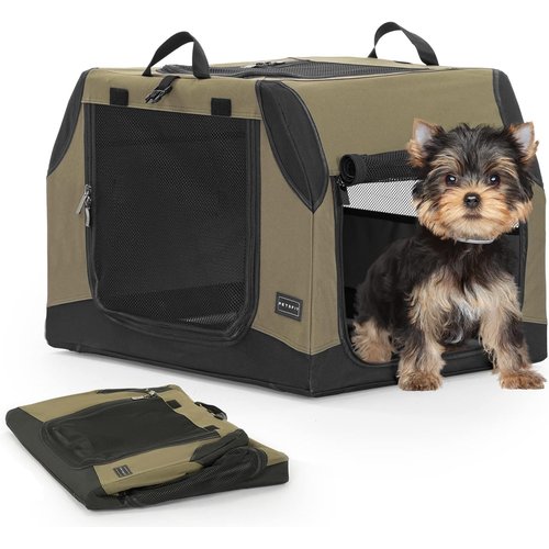 Petsfit ソフトクレート ペットケージ 斜面の設 来客時 病院 キャンプ グリーン 61Lx46Wx43H