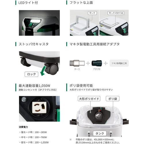 HiKOKI ハイコーキ 電動工具用集じん機 粉じん専 ク形状変更 ホワイト お掃除セット付き RP80YD L_2