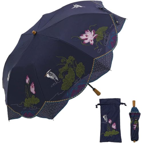 シノワズリーモダン日傘 女優日傘 プレミアム 折りたた かわず張り 涼しい 晴雨兼用傘 特殊2重張り 全面刺繍