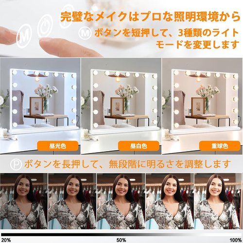 FENCHILIN 化粧鏡 女優ミラー ハリウッドミラ 15個LED電球付き 10倍拡大鏡付き 58x46cm_3