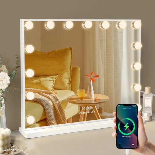 FENCHILIN 化粧鏡 女優ミラー ハリウッドミラ 15個LED電球付き 10倍拡大鏡付き 58x46cm_8