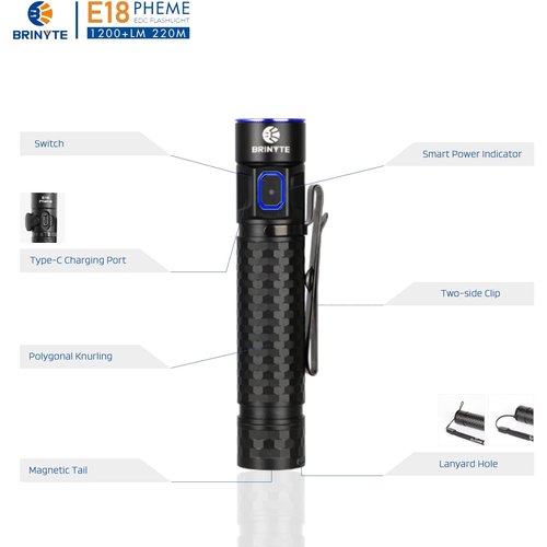 Brinyte E18 最大1200ルーメン充電式懐中 ンディライト 小型 防災 EDCライト 停電対策 緊急用_1
