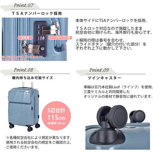 トラベリスト スーツケース ジッパーキャリー 機内持ち 43L 53 cm 3.6kg シエラ 76-25090