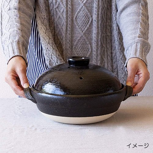 佐治陶器 萬古焼 一器三役ヘルシー 土鍋 中蓋・スノコ付き 天目 日本製 32-258 ブラック 2000ml_2