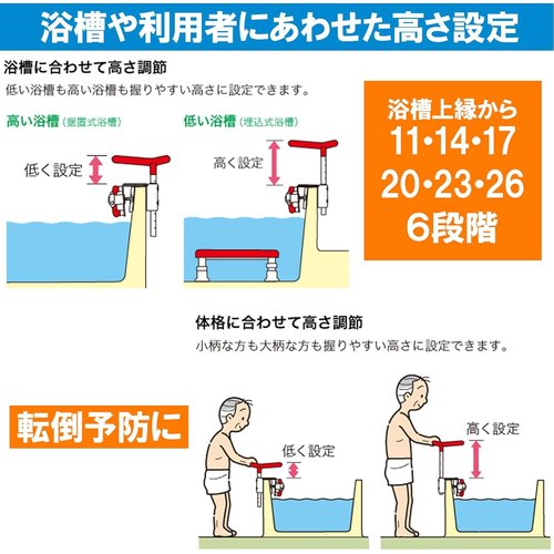 アロン化成 安寿 高さ調節付浴槽手すりUST-130 レッド
