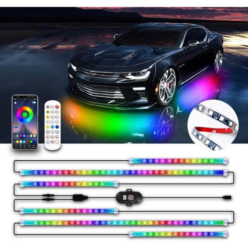 LED アンダーライト テープライト 車 RGB 6本 tooth対応 リモコン付き 1.5m*2+0.5m*4