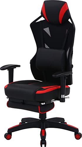 不二貿易 ゲーミングチェア パーソナルチェア 幅68.5×奥行65.5×高さ118~125.5cm レッド メッシュ フットレスト付き 回転式 リクライニング レイズ 19429の通販は