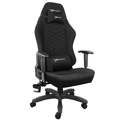 E-WIN ゲーミングチェア 通気性 メッシュ オフィスチェア リクライニングチェア 肉厚 布地 ファブリック ひじ掛け ドリンクホルダー付属 高さ調整 通気性 腰痛 椅子 最大荷重150kg 黒 ブラック R2-BKメーカー：1年