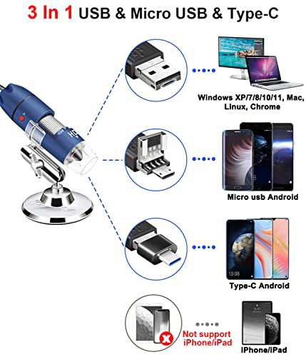 Jiusion 2K HD 2560x1440P USBデジタル顕微鏡 Android携帯電話とタブレットWindows Mac Linux 用  40倍から1000倍拡大 ミニ内視鏡ハンドヘ