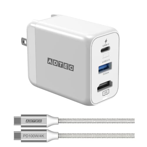 アドテック PD充電器 34.5W 2ポート4K/HD出力eMarker搭載100W Type-Cケーブル付属USB-Cｘ2+USB-A/USB HUB機能搭載有機EL版Switch対応 パワー ステーション ホワイト/APD-V034Aの通販は 7,216円