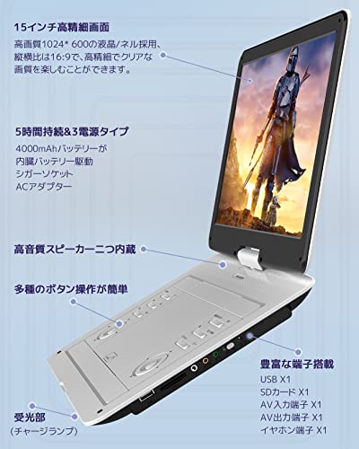 Amazon | FANGOR ポータブルブルーレイプレーヤー 12インチ 1080P液晶