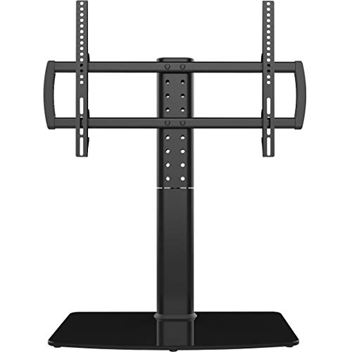 ユニバーサルスウィールテレビスタンド/ベーステーブルスタンド、40〜80インチテレビ、90度回転、4段階の高さ調節可能、重い強化ガラスベース、45KGまで保持、HT04B-003