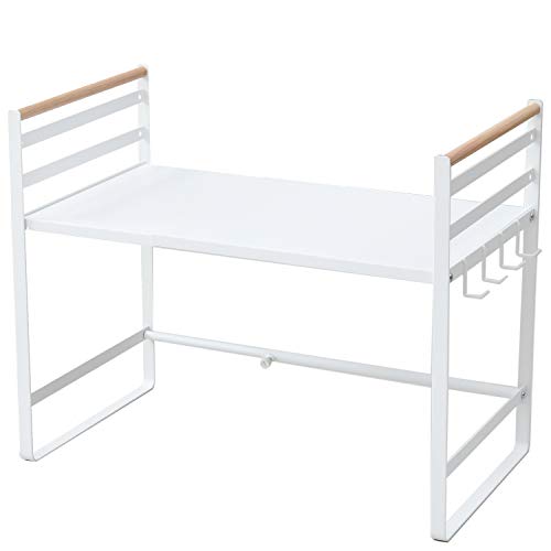 [山善] レンジ上ラック (伸縮) 幅46-73×奥行35.5×高さ51cm 棚板高さ調節可 4連フック付き お客様組立品 ホワイト (ツヤなし) DRR-73(SWH)