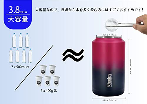 ステンレスボトル,4L水筒, 氷 水筒,大容量 水筒,キャンプ 水筒,ウォーターボトル, 保冷性 直飲み おしゃれ 直飲み 真空断熱炭酸ボトル,漏