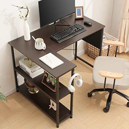 YeTom デスク 机 pcデスク l字 右棚左棚 幅107cm desk コー-