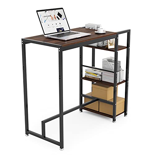 スタンディングデスク テレワーク 天板幅75cm 天板高さ100/75cm両段階調節可能 DEWEL 可動棚付き 左右入替可 ハイデスク フットレスト付き メラミン加工（傷・汚れ・水分・熱に強い） アジャスター付き グラつき防止 総耐荷重